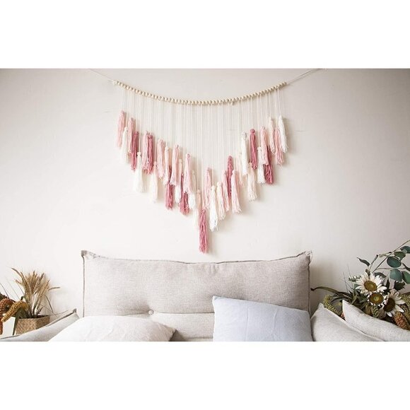 🆕 Pink Gorgeous Macrame Wall Decor Boho Crochet Art Bohemian Chic Tapestry NWT - Picture 4 of 7